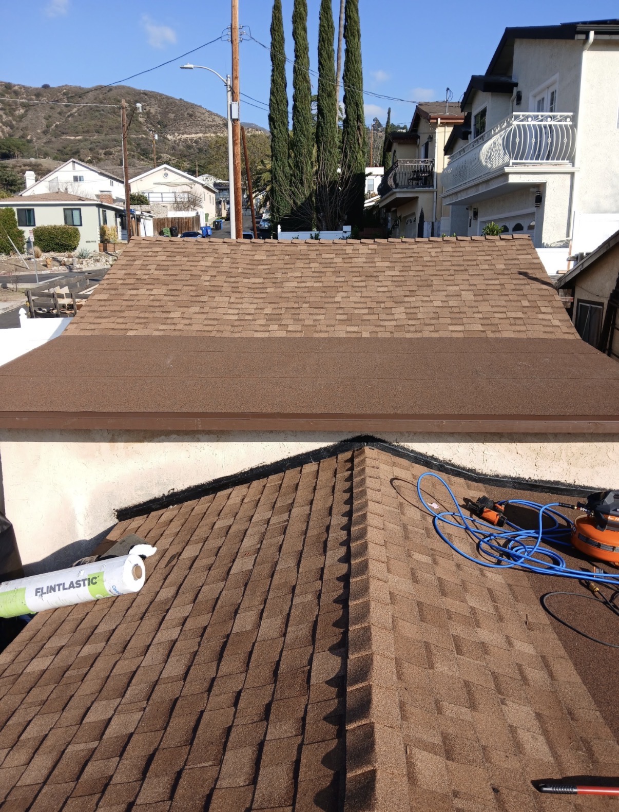 Finished shingled roof close-up detail